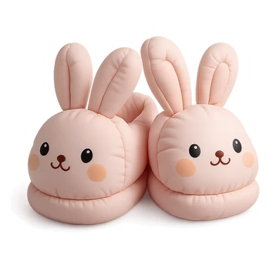 illustration of bunny slippers, soft and plush, pastel colors, cute faces, cushion style sticker