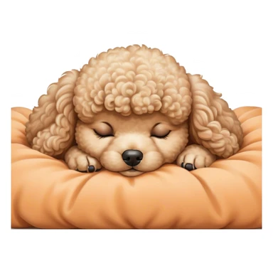 Meme-Worthy Cute Sleeping Apricot Poodle Portrait Emoji, Head resting peacefully with a contented smile, showcasing a delightfully elegant build and a luxuriously soft, curly apricot Fur, eyes shut in a serene nap, Simplified yet hilariously adorable features, highly detailed, glowing with a soft, drowsy light, high shine, relaxed and utterly lovable, stylized with an air of playful laziness, bright and heartwarming, soft glowing outline, capturing the essence of a comically sleepy companion, so meme-worthy it feels like it could instantly become the next viral sensation of adorable slumber! sticker