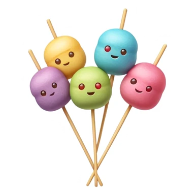 Dango Cinematic Realistic Dango Dessert Emoji, depicted as a skewer holding three colorful rice dumpling balls in different hues, rendered with delicate textures and soft, inviting lighting. sticker