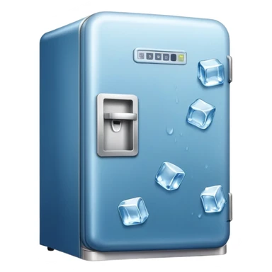 old blue refrigerator with ice in it sticker