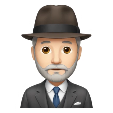 Man with pointy gray beard and a fedora and suit sticker