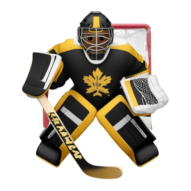 Ice hockey goalie with black and gold pads sticker