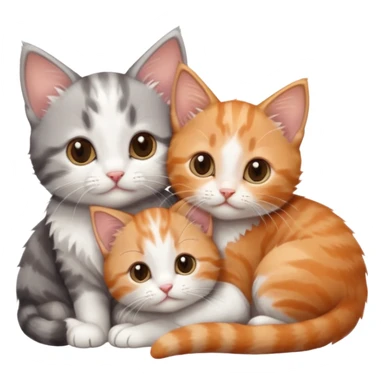 3 tiny kittens cuddling together all different colours, the first one is grey and white, the second is ginger and white and the third is brown tabby and white sticker