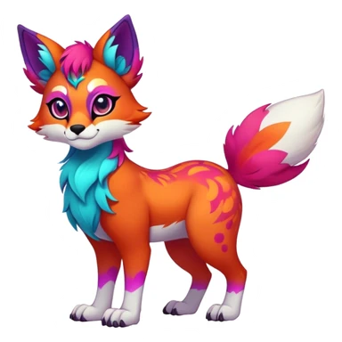 Make Neon-colored multi-colored cute cool exotic Falvie-Fionbri-fantasy-creature-fursona, full body, with markings sticker