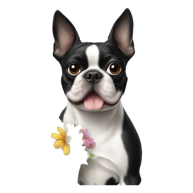 Boston terrier with flowers  sticker