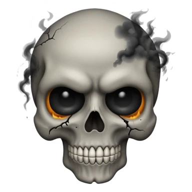 iOS style emoji, dark fantasy skull, cracks, black smoke from eyes, soft light, stylized sticker
