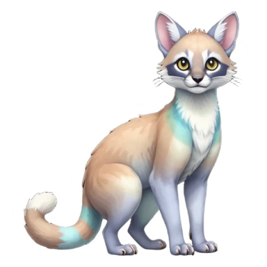 Colorful dark tropical pale light fruity pastel white glorious iridescent divine exotic cute cool beautiful beautiful fantasy-caracal-civet-genet-sergal-vernid-Gryphon-Cacomistle-Trico-oncilla-animal-Fakémon-hybrid-fursona (full body) sticker