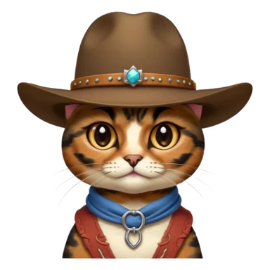 tortoiseshell cat with a cowboy hat, a little sassy sticker