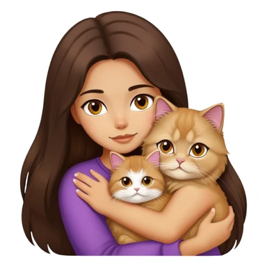 A pretty girl with long dark hair is hugging her one light hair persian cat. sticker