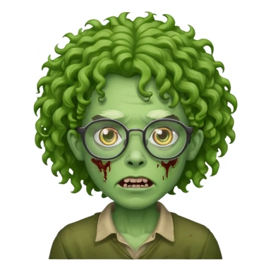 green-skinned zombie with curly hair and glasses sticker