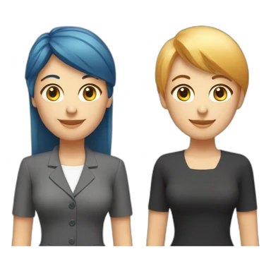Middleaged smiling female CEO  Long red hair and bangs holding hands with middleaged blond woman with short hair sticker