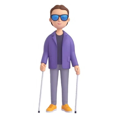 A blind person walking with a white cane, wearing sunglasses, outdoors, daytime. Focus on the cane and posture that indicates visual impairment. sticker