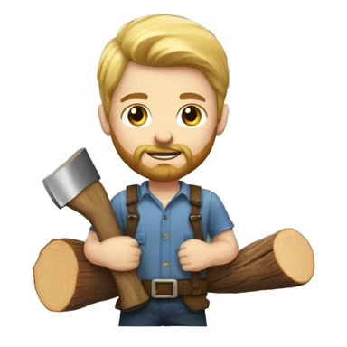 young white man lumberjack with beard blond hair chopping firewood sticker