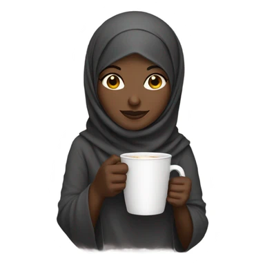 A dark skin Hijabi holding a coffee cup sticker
