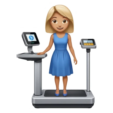 women is standing on weight check machine sticker