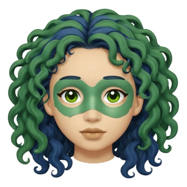 messy green clay mask curly long dark blue hair sticker