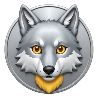 Silver coin with a wolf face as the center sticker