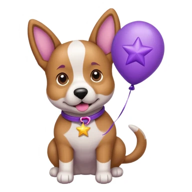 Dog hold purple star shape balloon sticker