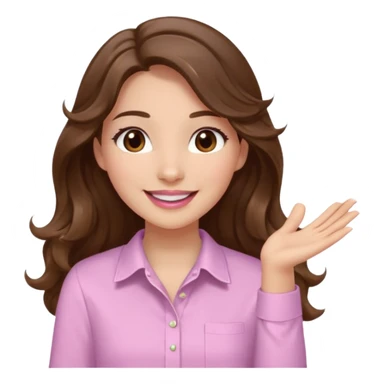 girl with wavy long brown hair, brown eyes, light to medium complexion, long lashes, light pink lipstick, wearing light pink shirt, clapping sticker