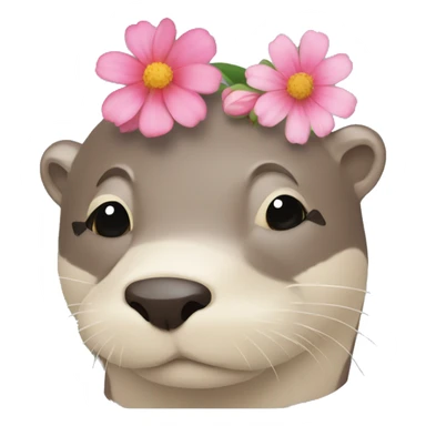 An otter laying down with one huge flower on its head sticker