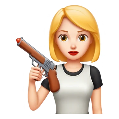 woman pointing a gun at a hotdog sticker