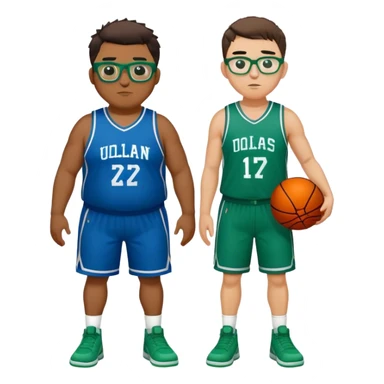 Full Body overweight white male with dark short spike hair basketball player wearing glasses wearing blue and green uniform sticker
