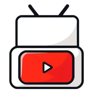 YouTube logo, red rectangle with rounded corners and white play button in the center sticker