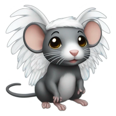 black rat with white feather angel wings  sticker