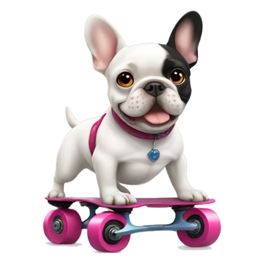 Animated French bulldog on roller skates sticker