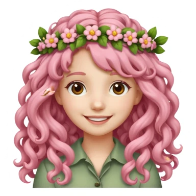 A girl with long, light pink curly hair wore a matching floral wreath on her head. sticker