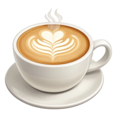 a flat white coffee without a face in a clean white coffee mug witout anyhing on it. there is latte art in the coffee sticker