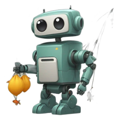 robot with fishing road sticker