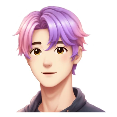 Gorgeous anime style guy with blushing face aesthetic and pretty colorful shiny gradient pastel hair trending style sticker