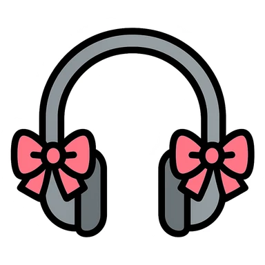 gray headphones with slightly larger light pink bows, color outline icon style sticker