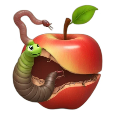 Apple with a earthworm sticker