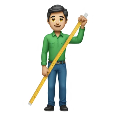 Man with one string of hair green shirt blue pants with a ruler.  sticker