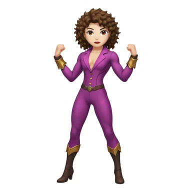 full body woman short curly brown mullet brown eyes white skin muscular build thorn berry rogue suit sticker