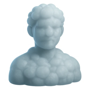 person looking straight, fully composed of white fluffy convex clouds, shoulder up sticker