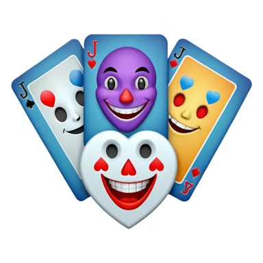 bunch of 3 poker cards, with crazy colorful human jolly jokers inside, inversed face sticker