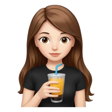 girl with long brown hair, rosey cheeks, long eyelashes dressed with a black thight tshirt and a drink in her hand sticker