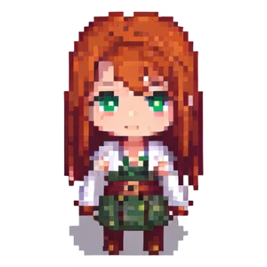 Hange Zoe from Attack on Titan, pixel art, chibi style sticker