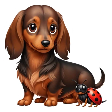 Long haired Dachshund with ladybug  sticker