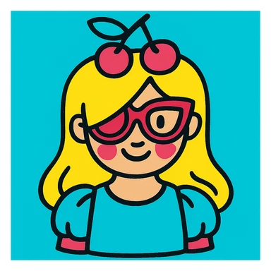 Add puffy sleeves to the woman's baby blue shirt, keeping the vibrant, colorful style with bold and bright colors, no background. sticker