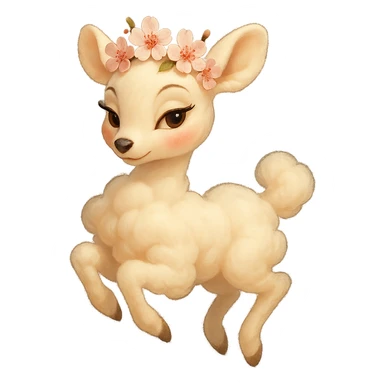 feminine vanilla cloud doe floating gracefully with rosy cheeks and cherry flowers on its head, Pixar-inspired art, touch of allure and sophistication, designed for social media brand identity, always tasteful sticker