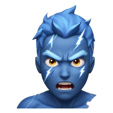 Rayos, centellas y estrellas en una cara color azul con expresiones de furia sticker