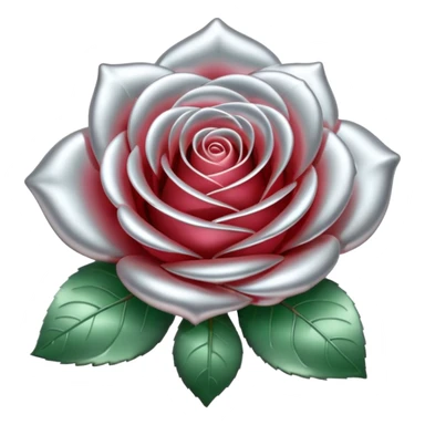 A rose emoji made of liquid silver metal, smooth metallic petals, reflective chrome surface, soft gradients, elegant shape, minimalistic iOS emoji style, centered, clean white background, realistic highlights, no text sticker