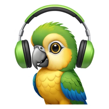 A parrot with its eyes turned upside down with a headset that dances in rhythm as if it were crazy sticker