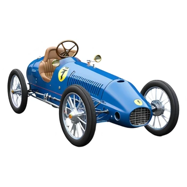  Hazy-blue Fenderless extended-wheelbase 1912 luxury racing Ferrari lowered powerful V-8 engined racing cycle car featuring advanced rugged 4 wheel independent suspension, power steering, disc brakes, small leather covered steering wheel, side mounted cowl exhaust  sticker