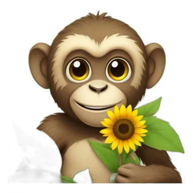 Monkey holding a sunflower smiling  sticker