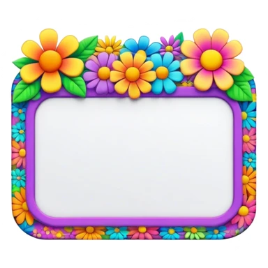 3D, psychedelic colored name tag with hippie style flower border sticker